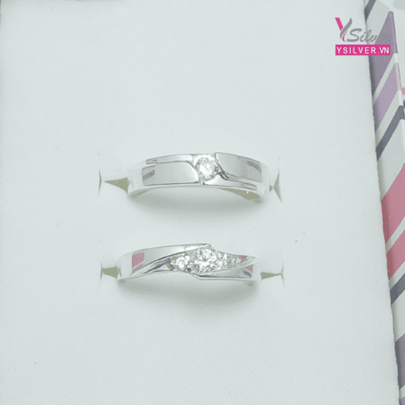  Nhẫn bạc cặp vạch chéo đính hột - Street sweet